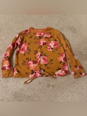 The Children's Place Mustard Floral Tie-Front Long Sleeve Top girls small 5/6
